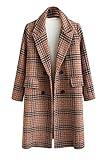 CHARTOU Women's Winter Oversize Lapel Collar Woolen Plaid Double Breasted Long Peacoat Jacket (X-Large, Camel)