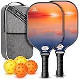 Pickleball Paddles Set of 2 or 4, USAPA Approved Pickleball Paddles Set with 4 Pickleball Balls and Pickleball Carry Bag, Fiberglass Pickle Ball Rackets 2 Pack Gifts for Beginners&Pros(Sunset 2)