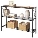 Hoctieon Industrial Console Table, 3 Tier Entryway Table, Hallway Table, Narrow Sofa Table with Shelves, Entrance Table for Entryway, Living Room, Foyer, Hallway, Office, Rustic Brown&Black