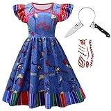 Girls Princess Flying Sleeve Dress Kids Halloween Role Play Classic Killer Horror Movie Costumes with Sticker Blue
