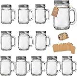 TANGLONG Mason Jar Cups, Mason Jars With Handle And Lids, Drinking Glasses Cups, Glass Mugs with Handles 16 oz –12 Pack