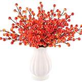 Rowfad 40 Pcs Artificial Berry Stems Branches, Fall Halloween Faux Holly Berries Picks and Sprays Ornaments for Thanksgiving Wreath DIY Craft Decorations Holiday Home Decor (40, Orange)