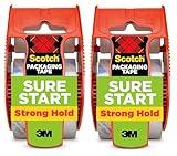 Scotch Sure Start Packing Tape, Clear, Quiet Unwind and Easy Start, Moving Supplies, 1.88 inch x 22.2 Yard, 2 Scotch Tape Rolls with Dispensers