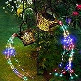 MEREAR Solar Watering Can Lights Outdoor with 8 Multi-Color Changing Modes, IP65 Waterproof Landscape Light Garden Decor, One Pole Two Lights Outside Decorations for Lawn, Backyard, Patio, Chrismas