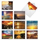 The Best Card Company - Box of 10 All Occasion Cards Blank (4 x 5.12 Inch) - Scenic Landscape Cards Assorted - Sun Settings M1740BN