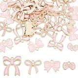 SUNNYCLUE 1 Box 40Pcs 4 Style Romantic Enamel Flat Bowknot Charms Pink Bow Tie Kawaii Dangle Pendants Bulk For Women Jewellry Making Earrings Necklace Bracelets Valentine's Day DIY CraftsSupplies