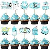 Gyufise 36Pcs Baby Shower Halloween Cupcake Toppers Ghost Bat A Baby is Brewing Cupcake Picks Baby Boo It's a Girl Cake Decorations for Halloween Theme Baby Shower Girls Birthday Party Supplies Blue