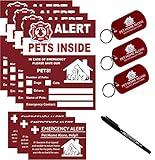 Pets Alert Sticker - Safety Alert for Pets Inside - 4 Pack with Wallet Card & Key Tag