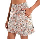 Oyamiki Women's Active Athletic Skort Lightweight Tennis Skirt Perfect for Running Training Sports Golf D08 Yellow Orange Print XL