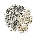 DESEACO Vintage Zen Botany Flower Washi Sticker Pack, Artsy Natural Black-and-White Plants with Golden Sketch Decals Collection, Wild Plants Gray and Gold Set – 120 Pcs