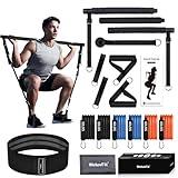 Adjustable Pilates Bar Kit-Resistance Bands for Working Out with Hip Thrust Belt, at Home Workout Equipment, Gym Workouts Stainless Steel Stick Squat Yoga Pilates Flexbands Kit for Full Body Shaping