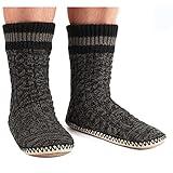 cosyone1997 Mens Slipper Socks with Gripper Soles, Warm Knit House Shoes, Fuzzy Moccasin Boots Indoor,Winter Cozy Christmas Gifts Unique, Cold Weather Bedroom Foot Warmers, Adult Size 14-15 Black