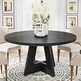 Tribesigns Round Dining Table Wood Kitchen Table for Dining Room, 47 in Dinning Room Tables for 4 Man, Farmhouse Dinner Table with Wooden Tabletop and Cross Base, Black
