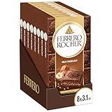 Ferrero Rocher Premium Chocolate Bars, 8 Pack, Milk Chocolate Hazelnut, Luxury Chocolate, Individually Wrapped Holiday Treats, 3.1 oz Each