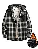 Lavnis Men's Plaid Hooded Shirts Casual Long Sleeve Lightweight Shirt Jackets (2XL, Thicken Style Black)