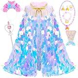 LIMIROLER Princess Dress Up Toys Princess Dress Up Clothes Rainbow Mermaid Cape Kit 9 Pcs Gift Set for Little Girls 3-8 Years Old, Great Gift Set for Birthday Christmas Halloween (Rainbow Pink)