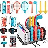 BAISHUN 16-in-1 Switch Sports Accessories Bundle for Switch Sports Games, Family Pack with Organizer Station for Nintendo Switch/OLED with Tennis Rackets, Golf Clubs, Wrist Bands & Leg Strap