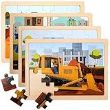 Wooden Vehicle Puzzles for Kids Age 3 4 5 Year Old, 4 Pack 24 Pcs Montessori Toddler Jigsaw Puzzles for Girl boy Activities Preschool Learning Educational Birthday Gift Travel Autistic Wooden Toys