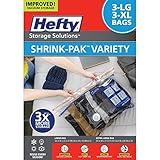 Hefty Shrink-Pak Vacuum Storage Bags – For Clothes, Pillows, Towels, Blankets & More – Space Saver Vacuum Suction Sealer Bags for Home or Travel – 3 Large Bags, 34x22 Inches & 3 XL Bags, 40x27 Inches