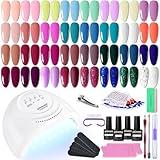 JODSONE 36 PCS Gel Nail Polish Starter Kit U V Light and Dark Series Gel Nail Set No Wipe Base Matte and Glossy Top Coat All Kinds of Manicure Tools