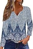 Disamer Womens T Shirts 2024 Fashion Tops Long Sleeve Pleated Dressy Casual Button Down Blouses Fall Clothes(M.Floral Blue)