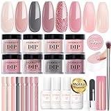 AZUREBEAUTY 30Pcs Dip Powder Nail Kit Starter with Nail Sticks, Translucent Nude Pink 8 Colors Dipping Liquid Set Added Matte Top Coat Recycling Tray for Velvet Nail Art Manicure Salon DIY Home