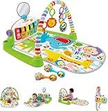 Fisher-Price Baby Playmat Deluxe Kick & Play Piano Gym, Green Musical Learning Toy with 2 Rattle Maracas for Developmental Play Newborns 0+ Months