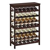 SONGMICS 42-Bottle Wine Rack Free Standing Floor, 7-Tier Display Wine Storage Shelves with Table Top, Bamboo Wobble-Free Bottle Holder for Kitchen Bar Dining Room Living Room, Espresso UKWR27BR