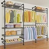 Timate F3 Garment Rack Heavy Duty Clothes Rack for Hanging Clothes, Expandable Industrial Pipe Wall Mounted Clothing Rack, Adjustable Storage Closet Wardrobe Closet Kit Walk in Closet Systems, Black