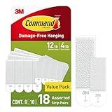 Command Picture Hanging Strips Variety Pack, Damage Free Hanging Picture Hangers, No Tools Wall Hanging Strips for Living Spaces, White, 10 Small Pairs and 8 Medium Pairs(36 Strips)