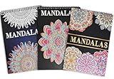 Bonream 3 Pack Mandalas Coloring Books for Adults,Unique Mandala Pattern for Relaxation, Adults Coloring Book Spiral Bound,Relaxing Coloring Books for Women