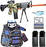 Toy Gun Automatic Sniper Rifle -3 Modes Toy Foam Blasters with Tactical Vest, Bipod, 2 Clips and 150 Darts, Electric Toys for Adults Boys Age 8-12 Gifts for Birthday Xmas