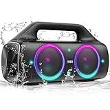 Speakers, YIER 80w (Peak) Portable Wireless Speaker with Lights, Stereo Loud Sound, IP67 Waterproof, Deep Bass Outdoor Speakers Bluetooth 5.0 Dual Pairing for Home Party Beach Camping, Gifts