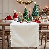 Baccessor Christmas Faux Fur Table Runner Winter Snow White Fur Dressing Table Runners Dresser Cover Coffee Table Center Decoration for Kitchen Home Dinning Party Holiday Indoor Outdoor 13x48 Inch