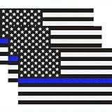 Reflective US Flag Decal Packs with Thin Blue Line for Cars & Trucks, 5 x 3 inch American USA Flag Decal Sticker Honoring Police Law Enforcement Vinyl Window Bumper Tape (3-Pack)