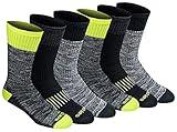 Dickies Men's Dri-Tech Original Moisture Control Crew Socks, Available in M-XXL (6, 12, 18 Pairs), Hi-Vis Yellow Black (6 Pairs), X-Large