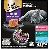 SHEBA Perfect Portions Paté Wet Cat Food Trays (24 Count, 48 Servings), Signature Seafood Entrée, Easy Peel Twin-Pack Trays