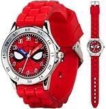 Accutime Spiderman Time Teacher Watch for Kids - Red Silicone Strap, Easy-to-Read Dial, Water Resistant, with Special Tin
