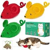 Retro Shaw Wool Yarn Crochet Catnip Mouse,Cat Toys Mice with SilverVine Catnip Inside,Healthy Kitten Teeth Cleaning Dental Chew Toys,Indoor Animals Kitty Toy 3 Pcs