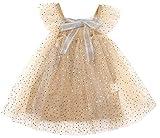 AGQT Infant Girls Christmas Tulle Tutu Dress Flutter Sleeve Layered Summer Babydoll Birthday Tea Party Gowns Baptism Christening Pageant Sundress Gold Apricot-Sequin Dot Size 6-12 Months