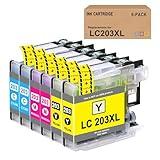Tuobo LC203XL Compatible Ink Work with MFC-J480DW MFC-J885DW MFC-J485DW MFC-J880DW MFC-J680DW MFC-J4420DW MFC-J4620DW MFC-j460DW MFC-J5620DW MFC-J5720DW J5520DW (2C,2M,2Y,6-Pack)