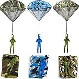 ROYHOO 6PCS Army Camo Parachute Toys for Kids Hand Throwing Kids Outdoor Games, Army Men Action Figures Tangle Free Throwing Toy Parachute Outside Toy Gifts for Kid Ages 3-16