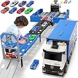 Carrier Truck Race Track Toddlers Toys, Foldable 3 Layer Car Race Track Playset, Toy Truck Transport Car Carrier & 8 Race Cars, Truck Car Kids Toys Xmas Gifts for Age 3 4 5 6+ Years Old Boys Girls