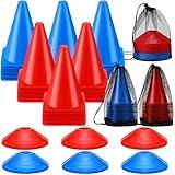 Vinsot 108 Pack Plastic Traffic Cones Set 48 Pack Agility Field Marker Soccer Cones 60 Pack Disc Training Cones with 3 Portable Bags for Skating Basketball Football Practice Drills(Red and Blue)