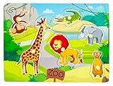 Wooden Peg Baby Puzzles, Full-Color Pictures Animal Shape Chunky Puzzle, Jumbo Knob Zoo Puzzle for Toddlers 18 Months and Up, 6Pieces