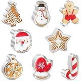 JOB JOL Cookie Cutters 8 PCS, Christmas Cookie Cutters, 3'' to 3.5'', Santa Face, Christmas Tree, Gingerbread Man, Snowman, Candy Cane