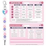 Newborn Assessment Reference Card with Colorful Hanging Beads, Labor and Delivery Badge Reel Buddy Newborn Assessment Guide Doula Essentials Hello World Recording Tool Supplies for Nursing