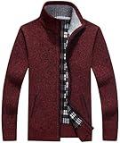 XinYangNi Men's Slim Fit Zip Up Casual Knitted Cardigan Sweaters with Pockets (Large,Purplish Red01)