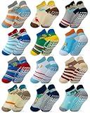 RATIVE Ankle Anti Slip Non Skid Cotton Socks with Grips Grippers for 1 2 Years Old 2T 12 18 Months Toddler Boy Boys Girl Girls (12-24 Months, 12-Pairs/Animal world)