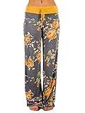 iChunhua Women's Comfy Stretch Floral Print Drawstring Palazzo Wide Leg Lounge Pants(XL,Yellow)